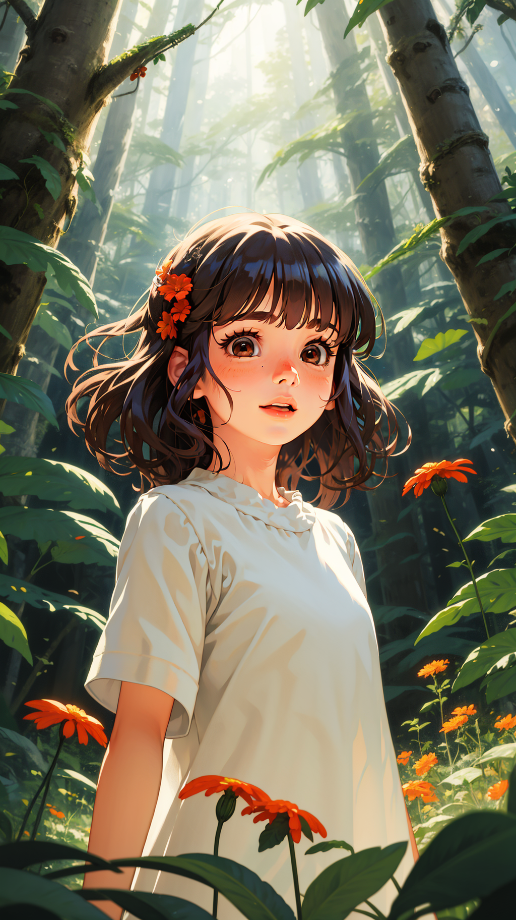 31486-2811400086-_lora_mn_20231007095334_0.9_,mn,1girl,solo,flower,nature,brown eyes,outdoors,forest,orange flower,short hair,bangs,blush,parted.png